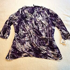 Relativity Women’s Plus 3X Purple White Abstract Knit Cowl 3/4 Twist Tunic